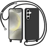 AOMYKE Case for Samsung Galaxy S24 with Rope, Liquid Silicone Case with Lanyard Adjustable Hanging Strap Necklace Strap Phone