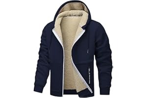 XCXC Men's Fleece Jacket with Hood and Zip Men's Plain Lined Winter Jacket Hooded Jacket with Drawstring Pockets Sweat Jacket Leisure Jacket for Everyday Use