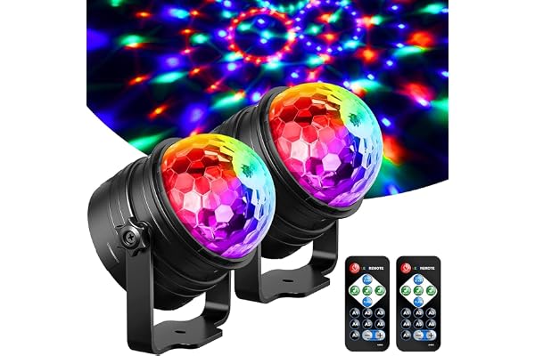 Boule Disco, YAZEKY 2 Pack Lumière Soirée Lampe de Scène Projecteur, Boule lumineuse Disco 360° Rotative,Boule a Facette 7 RGB avec Télécommande,Jeux de Lumiere pour Soiree,KTV,DJ,Fête,Disco,Noël, Bar