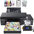 A4 DTF Transfer Heat Printer with White Ink Timing Stirring Cycle L805 Printer Direct to Film for Cloth or Fabrics, Leather, Toys, Swimwear, Handicrafts, T Shirt, Pillow