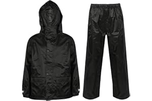 A2Z 4 Kids Boys Girls Waterproof Hooded Rain Suit with Matching Carry Bag Lightweight Jacket & Trouser Set with Pockets Kids Rainwear in Black Navy Royal Blue & Lilac Ages 3 to 14 Years