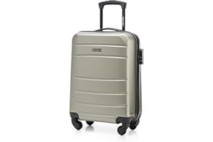 WITTCHEN Cabin Trolley Maleta de Mano con Ruedas pequeño Carcasa rígida ABS con 4 Ruedas giratorias Cerradura de combinación Asa telescópica Globe Line champán Ryanair/Vueling/Iberia