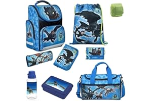 Familando Cartable 1ère classe pour garçons et filles · Dragons cartable Dragon · Ergonomique & léger · Ensemble, bleu