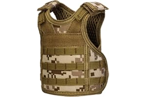 AOUTACC Mini Tactical Beer Vests, Molle Beer Cooler Jacket Adjustable Drink Bottle Vests Holder Beverage Cooler Holder for 12oz or 16oz Cans or Bottles (1 Pack, Desert Camo)