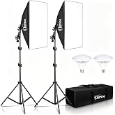 Bonnlo Softbox Light Kit for Photo Studio, Softbox 50 x 70 cm with E27 Base and 2 x 5500K LED Bulbs, Height Adjustable Alumin