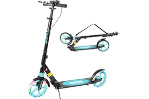 TENBOOM Scooters for Adults Kids Teenagers City Scooter for Kids Ages 8-12, Large Wheels Folding Adjustable Scooter, Free Carry Strap and Bell