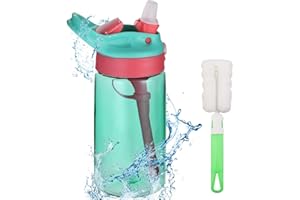 Flintronic Borraccia Bambini, 480ML Borraccia con Cannuccia, Mini Bottiglia Acqua senza BPA, Bottiglia A Prova di Perdite, Borraccia Termica in plastica, Borraccia con Cannuccia Portabile -Verde