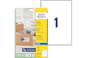 ‎AVERY ZWECKFORM AVERY Zweckform J8167-25 Versandetiketten/Versandaufkleber (25 Etiketten, 199,6x289,1mm auf A4, bedruckbar, selbstklebend, für Inkjet-Drucker, für Pakete und Päckchen) 25 Blatt, weiß