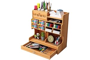 CATEKRO Desk Storage Box Wooden Multi-Function Drawer Desk Storage Box Stationery Storage Pen Holder For Office, School And Home (Brown)