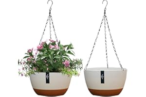 EACHPT 2 Pièces Pots de Fleurs à Suspendre, Pot de Fleurs Suspendu à Arrosage Automatique Pots de Fleurs Suspendus pour lextérieur avec Trous de Drainage et Soucoupe Amovible pour Plafond Balcon