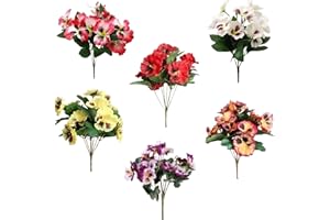 YSINOBEAR Artificial Flower Plants, 6 Bundles Fake Flowers for Outdoor and Indoor, Small Wild Flowers Decoration,Artificial Plastic Silk Bouquets,Fake Plants Pansy for Family Garden Porch Windows (six colors)