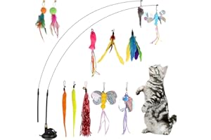 YONGQING 15 szt. interaktywna zabawka dla kota z dzwonkami, zabawka do samodzielnego wypieszczania dla kotów, zabawka wędkarska z przyssawką, pióro/mysz/zabawka wędkarska dla małych dużych kotów