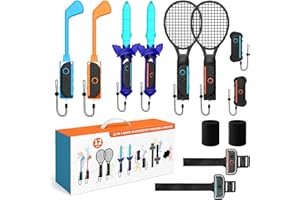 LONGYI Switch 2 Set di Accessori Sportivi per Switch 2, 12 in 1 Pacchetto di Accessori Sportivi per JoyCon, Accessori per Giochi Sportivi per Famiglie con Mazze da Golf, Racchette da Tennis