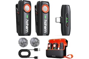 hohem Mic-01 Wireless Lavalier Microphone, Instant Pairing, DSP Noise Cancelling, 20H Battery Life, Mini Microphone for PC Android Camera Gimbal, Video Recording/Interview, 2 TX+1 RX+Charging Case