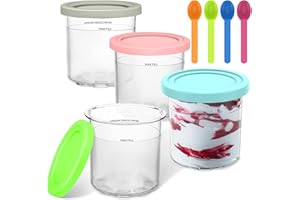 LIAMERHE 4 Stück Creami Behälter für Ninja Creami Eismaschine mit 4 Löffeln Wiederverwendbare Eiscreme Behälter für NC301 NC300EU NC299AMZ-Serie BPA-frei Spülmaschinenfest Auslaufsicher