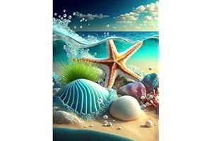 QENSPE 5D Peinture Diamant Adulte, Plage Diamond Painting Complet Mer Diamant Kit Enfants, Diamant Strass Point de Croix Cristal Painting pour Murale Décoration 30x40cm Coquillages