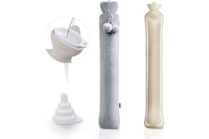‎HOMEWIT Lange Wärmflasche mit Bezug, 2 Liter Wärmflasche mit weichem Bezug 73cm Wärmekissen flaschen für Babys, mit einem Wassertrichter und einem weichen Plüschbezug für Nacken und Schulter