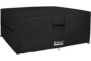 Dokon Cube Garden Furniture Covers Waterproof Heavy Duty Oxford Fabric Patio Table Cover with Air Vents, Windproof Anti-UV Outdoor Rattan Sofa Table and Chair Cover, Square (200x200x90cm) - Black
