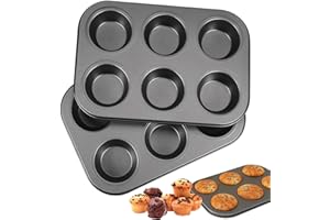 Rairsky 2 Pezzi Stampo Muffin con 12 Teglia,26 x 18 x 3cm Stampi Versatili in Metallo per Muffin,Teglia Muffins Rivestimento Antiaderente,Acciaio al Carbonio Stampi per Cupcake,Brownies
