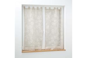 Douceur d'Intérieur, coppia di tende con passanti (2 x 60 x 160 cm) Karla, tortora, tulle operato applicato