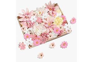ITHARON Set de 33 Fleurs Artificielles en Tissu et Soie – Kit DIY pour Décoration de Mariage, Centre de Table, Fêtes et Scrapbooking, 4,5-8 cm de Diamètre, Mix de Couleurs : Champagne, Rose, Rose Foncé, Crème