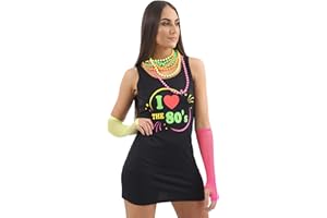 FNA Fashions Ladies I Love The 80s Black T-Shirt Long Vest Top Bodycon Tunic Dress Hen Festival Fancy Dress Accessory