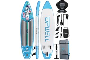 UPWELL 11'/10'6' Inflatable Stand Up Paddle Board with sup Accessories Including Backpack, Repairing Kits, Non-Slip Deck, Kayak Seat, Leash, 3 Fins, Paddle and Hand Pump
