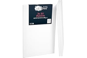 Artina Set da 3 Premium Tele per Pittura Bianche 40x60cm per dipingere - 100% Cotone qualità Premium 380 g/m² - per artisti – Tele per pittori – Telaio in Legno FSC®Comodo e Resistente