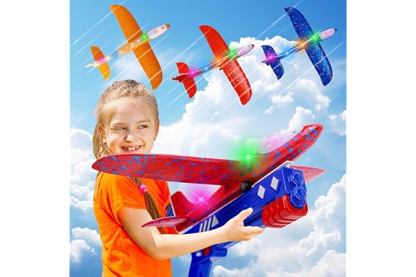 IOUGDSEC Lot de 3 lanceurs d'avion, jouets à monter soi-même, catapulte en mousse LED, 2 modes de vol, vol, 3 à 12 ans, cadeaux d'anniversaire pour garçons et filles