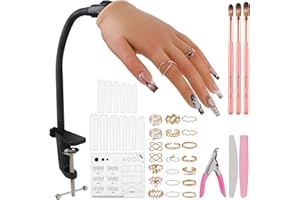 EBANKU Ręka do ćwiczeń z akrylu do paznokci, silikonowa ręka protezy z regulowanym uchwytem z płytką paznokcia, akcesoria do ćwiczeń paznokci, biżuteria dla początkujących