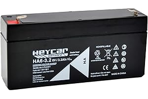 HEYCAR - Batería de Plomo AGM para aplicaciones estacionarias. 6V / 3,2Ah. Capacidad de descarga 45A 0,62 Kg. 134 x 34 x 61 mm