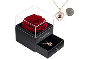 Sunia Eternal Handmade Rose Preserved Real Rose with Love You Necklace 100 Languages Gift, Romantic Rose Flower Gifts for Valentine's Day Anniversary Wedding Birthday Mother's Day