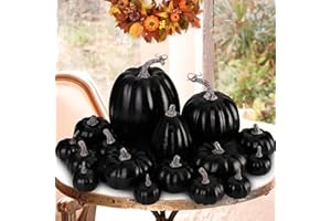 Benjia Dynia jesienne dekoracje, dekoracyjne, duże, małe, na zewnątrz, czarna pianka, tworzywo sztuczne, sztuczne dynie, na Halloween, jesień, żniwa, dekoracja stołu do domu, 16 szt