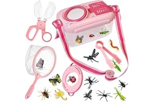 Kulveanju Kit Esploratore Bambini Giochi da Esterno, Set Caccia Insetti, Casella di Osservazione degli Insetti, 12 Insetti Finti, Gioco Kit Osservazione Regalo per 4 5 6 7 8 Anni, Rosa