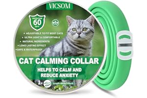 VICSOM Collares Calmantes para Gatos, Collar Calmante para Gatos, Feromonas para Gatos Seguro Natural, Regulable Impermeable Feromona Calmante para Gatos Pequeños, Medianos y Grandes 18.8In Verde