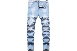 Maeau Jeans per ragazzi e bambini, jeans forati, in denim, skinny, dritti, pantaloni cargo vintage, classici per bambini, a vita media, elasticizzati, casual, lunghi 6-16 anni