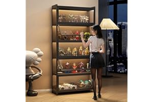 EFGETD Display Cabinet for Collection, Acrylic Transparent Curio Cabinet Figures and Curio Collection Display Case Floor Standing Showcase Home Living Room(Black,5 Floor 80cm)