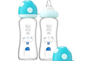 YOHKOH Weithals-Babyflasche aus Glas, Anti-Colic Glas-Babyflaschensets mit Ultra Soft Silikon-Sauger, für Neugeborene Babys ab 1 Monat (Blau1, 260ml (2er Pack))