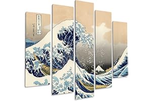 Giallobus - 5 Panel múltiple Art Board - Hokusai - La Gran Ola de Kanagawa - Madera de MDF - 140x100