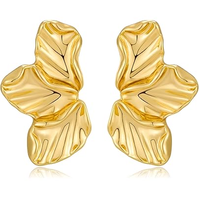 Orecchini dorati da donna, orecchini estivi floreali scultorei con
