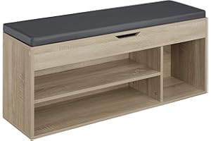TecTake® Banco Zapatero con Gran Espacio de almacenaje, 9 Pares de Zapatos, Acolchado, Estructura Estable, estanteria Zapatero, Mueble Entrada recibidor- Roble Sonoma