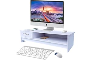 Naturezhen Rialzo Monitor da Scrivania, Supporto per Monitor per Computer a Livelli, Dupporto Laptop Scrivania Bianco per Computer, Schermo, TV, Laptop, Stampante