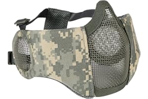 Koyheng Taktische Half Face Mesh-Maske mit Ohr-Abdeckung Airsoft schützende untere Schutz für CS Paintball BBS Shooting