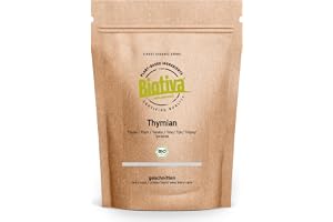 Biotiva Thymian Kraut Bio (200 g) – äkta thymian, snidad – Thymus vulgaris – utan separationsmedel – fylld och kontrollerad i Tyskland (DE-EKO-005)