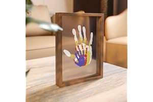 CHERRY CHEERS Kit de huellas dactilares familiares, marco de madera de recuerdo artesanal DIY, juego de regalo Endlos, pinturas no tóxicas, hojas transparentes (marrón) (Brown)