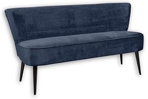 Stella Trading LORD Esszimmerbank mit Rückenlehne, Massivholz Füßen & Microvelours Bezug, Mondscheinblau - Bequeme 3-Sitzer Sitzbank mit gefedertem Sitz - 179 x 83 x 75 cm (B/H/T)