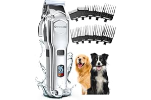 oneisall Tosatrice per cani pelo lungo professionale, IPX7 impermeabile Rasoio per cani/Gatti con potente motore a 6700 giri/min, adatto per peli di animali domestici spessi e opachi (Argento)