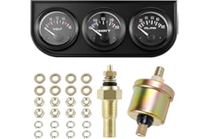 FORIBYW Triple Gauge Kit Accurate Mini 3 in 1 Oil/Volt/Water Gauge with Black Console Easy to Read 52mm Electric Gauge Kits Suitable for 12V Cars Auto Trucks Tractors Marine Boat MJ