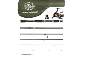 RIGGED & READY TRAVEL FISHING Rigged and Ready World Traveller Travel Fishing Rod Reel & Case Set.Compact 6 Sections, 2 Tips. Super Compact carry size. 2-in-1, 1.9m + 2.15m (6.4' + 7') Fishing Rod + 2 tips.