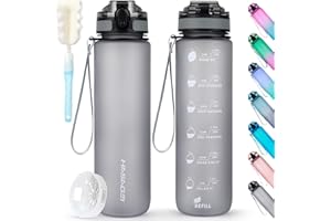 HASAGEI Butelka na wodę, 1 l, bez BPA, sportowa, z zamykaną nakrętką, szczelna, na siłownię, do szkoły, na rower, na zewnątrz, do uprawiania sportu i fitnessu, do biura, z trytanu